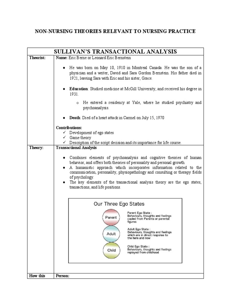 Sullivan's Transactional Analysis in Nursing | PDF | Emotions | Nursing
