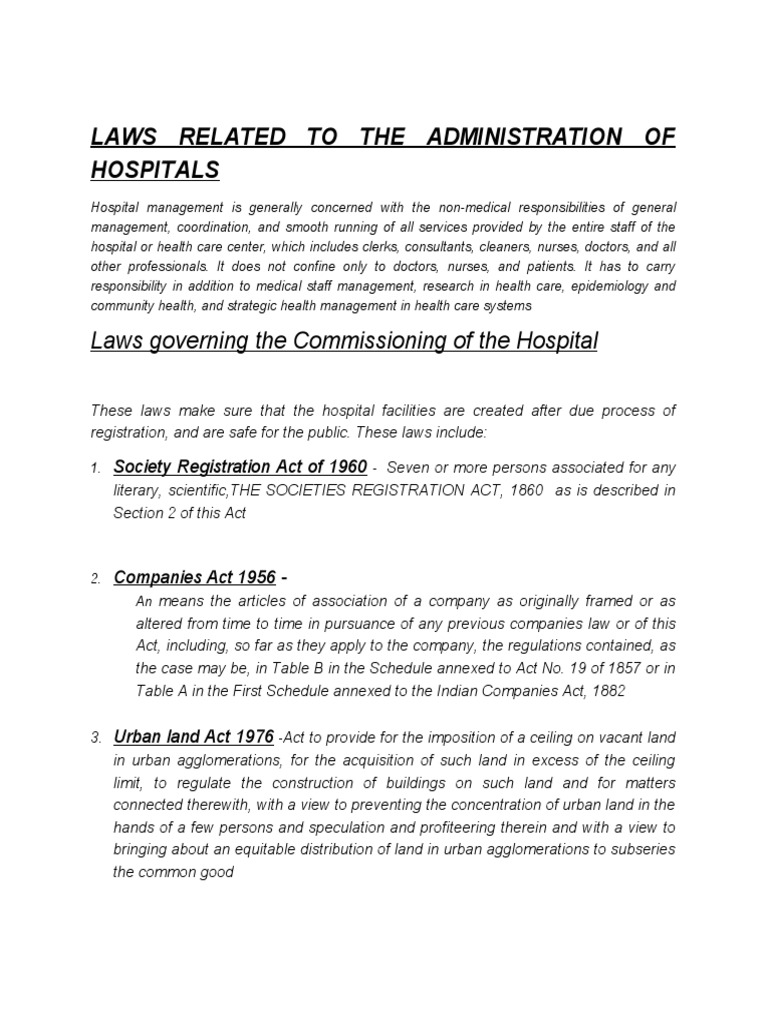 Laws Related To The Administration of Hospitals PDF Safety Fire