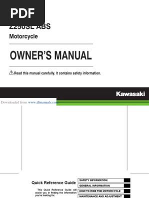 Kawasaki Z250SL Owner's Manual | PDF | Motorcycle | Baggage