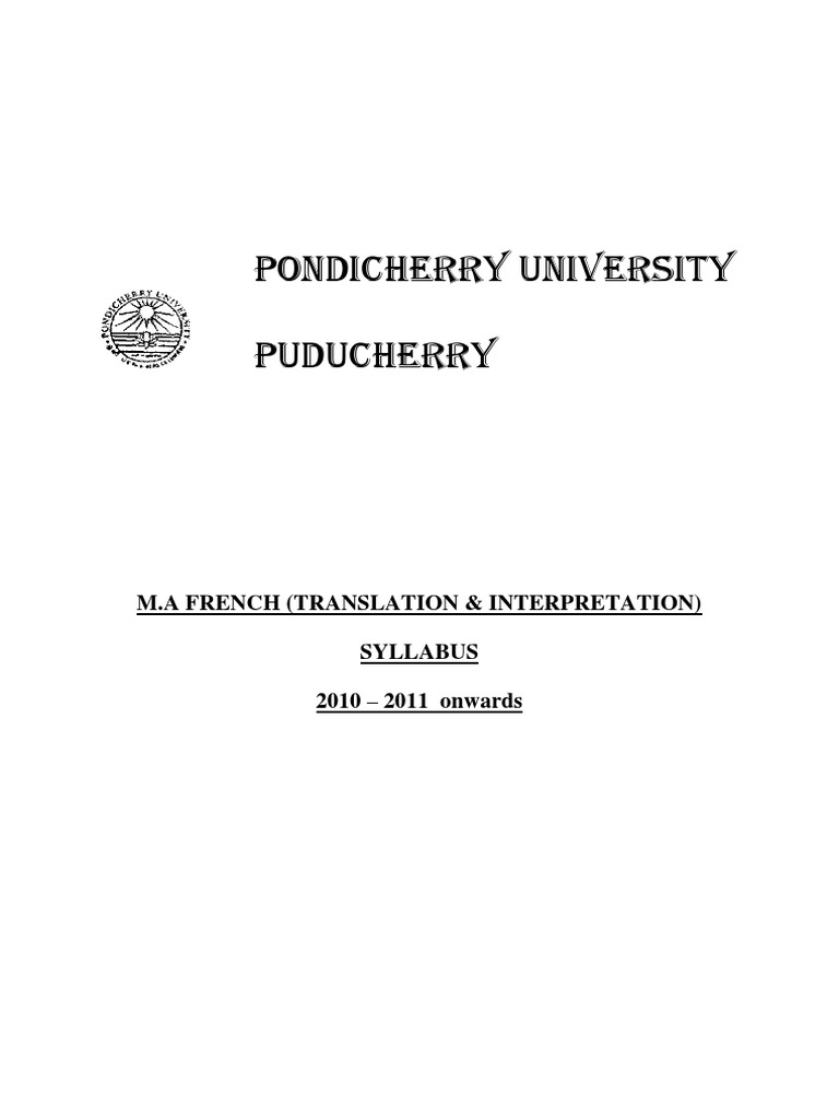 Pondicherry University Puducherry M.A French (Translation