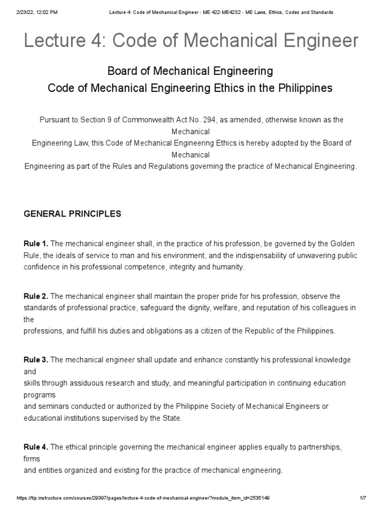 Code of Ethics for Mechanical Engineers in the Philippines Guiding