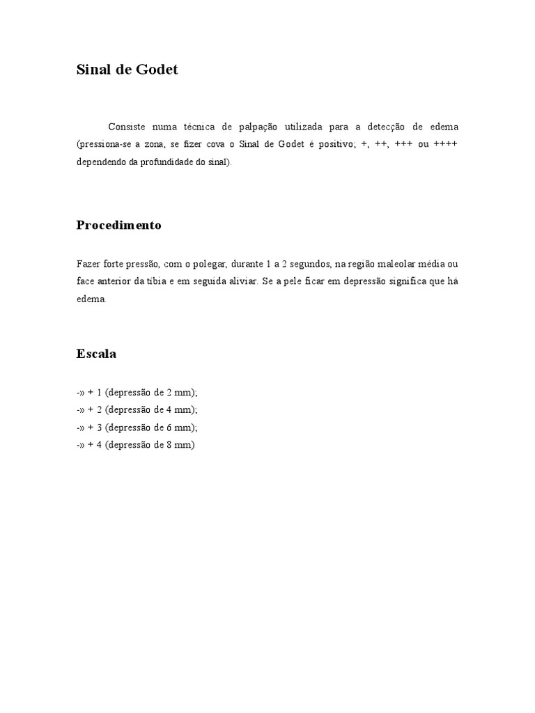 Sinal de Godet e Classificação de Edema | PDF