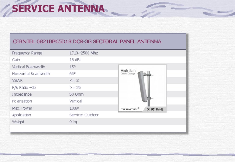 Cerntel 0821Bp65D18 Dcs-3G Sectoral Panel Antenna | PDF | Science ...