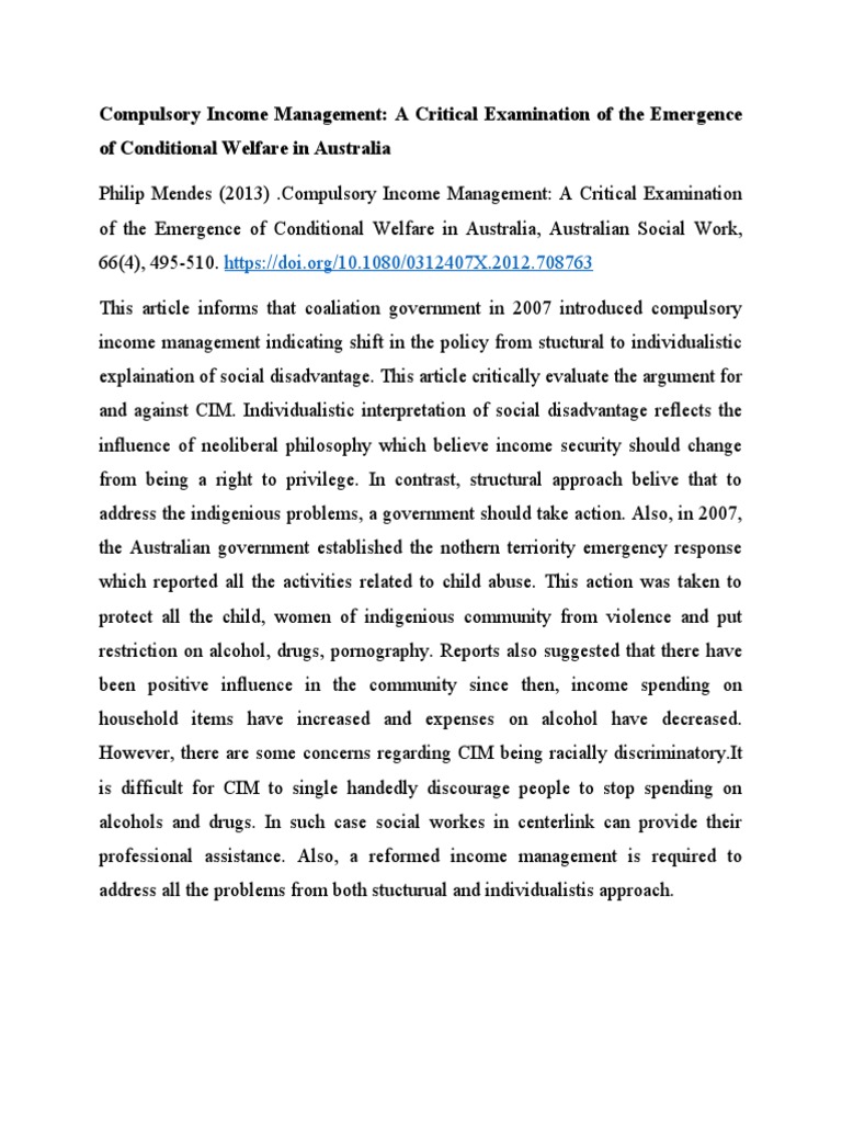 Compulsory Income Management | PDF