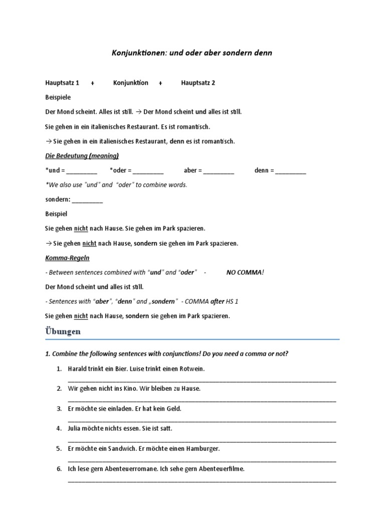 Konjunktionen ADUSO Denn Aber Und... | PDF