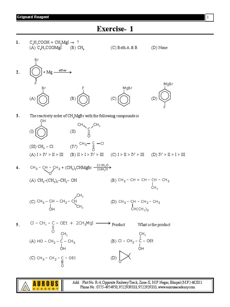 Grignard Reagent Exercises PDF
