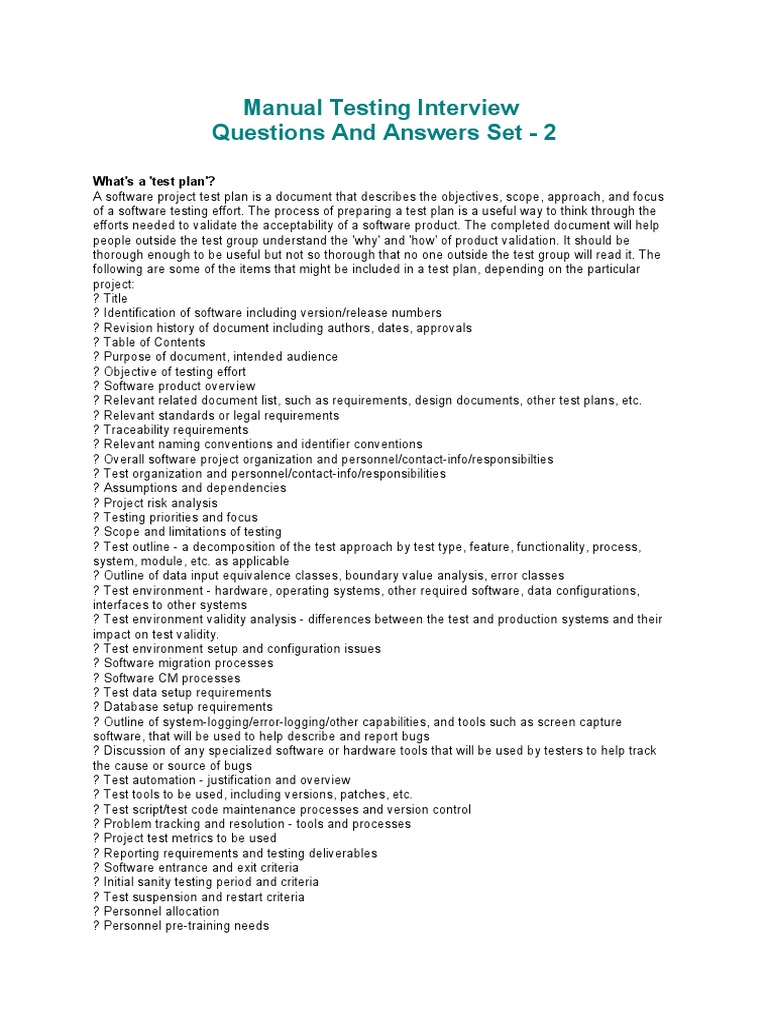 Manual Testing Interview Questions and Answers Set - 2: What's A 'Test ...