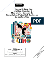 Business Enterprise Simulation Quarter 3 - Module 1 - Lesson 1: Identifying Potential Business Opportunities