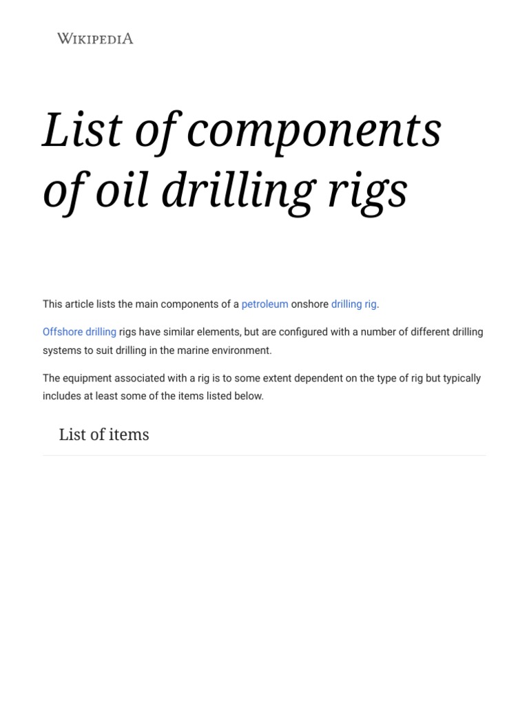 List of Components of Oil Drilling Rigs Wikipedia PDF Oil Well