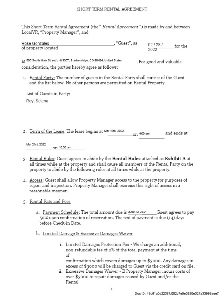 Short Term Rental Agreement Template | PDF | Indemnity | Liability ...