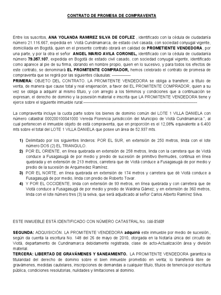 Contrato de Promesa de Compraventa Inmueble | PDF | Justicia ...