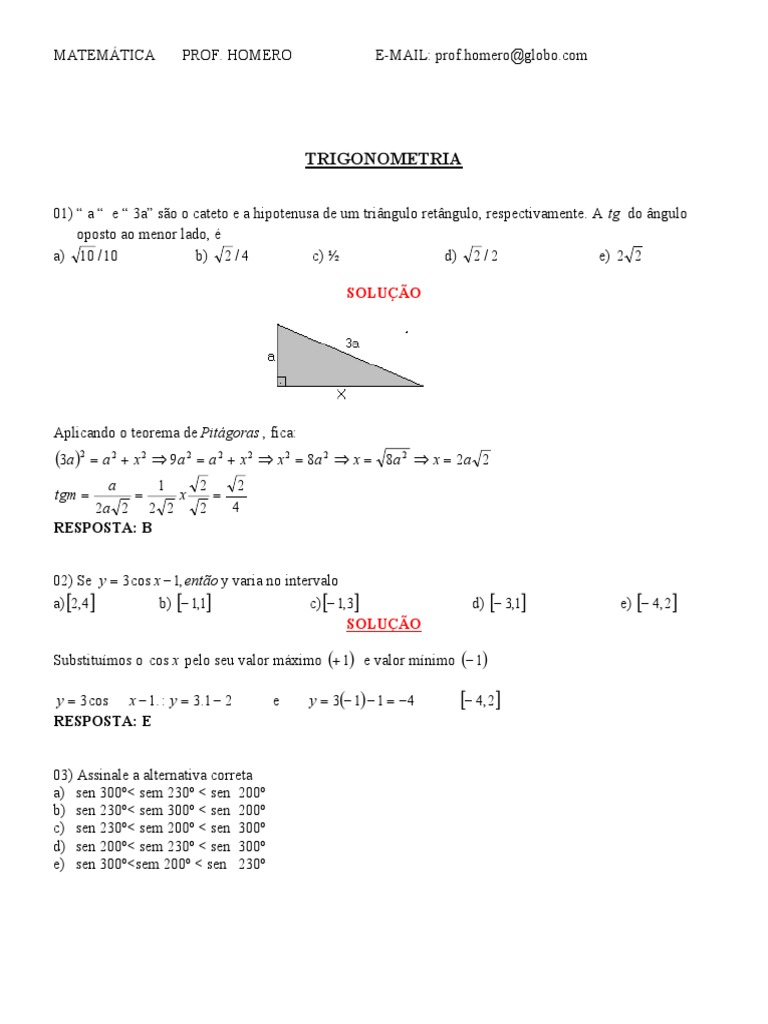 Trigonometria: exercícios resolvidos sobre funções trigonométricas ...