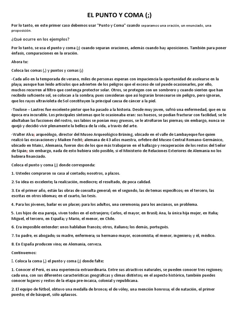 Uso correcto del punto y coma | PDF | Viajes y turismo | Libros para ...