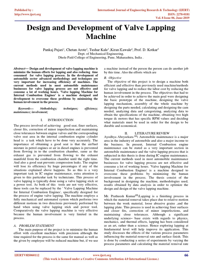 Design and Development of Valve Lapping Machine IJERTV8IS060112 PDF