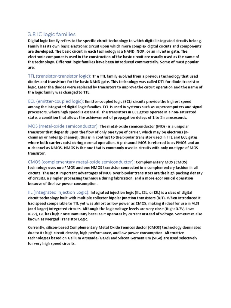 IC Logic Families PDF Logic Gate Mosfet