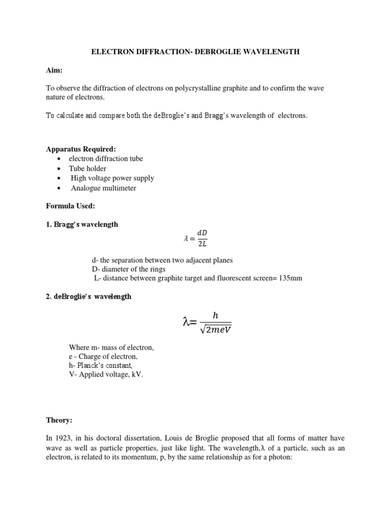 Electron Diffraction and Wavelength Analysis | PDF | Electron | Diffraction