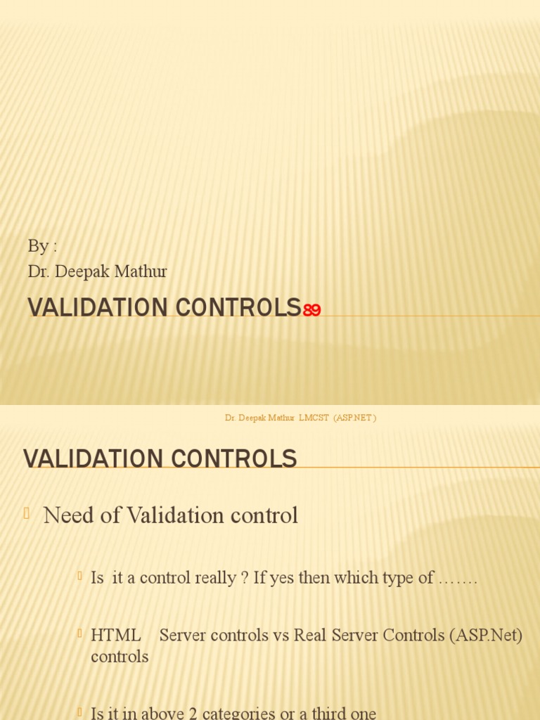 ASP.NET Validation Controls Overview | PDF | Active Server Pages | Html