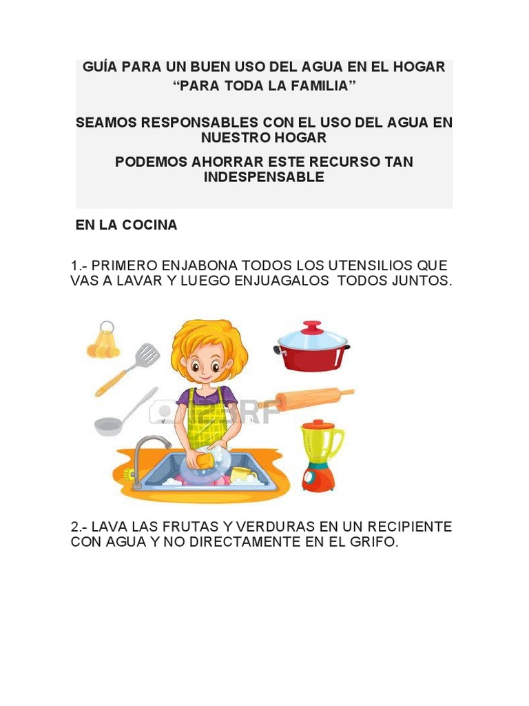 Buen Uso Del Agua en El Hogar | PDF | Cocina, comidas y vino