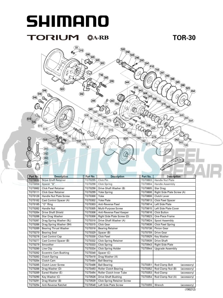 Shimano Torium 30 Parts List | PDF | Clutch | Screw