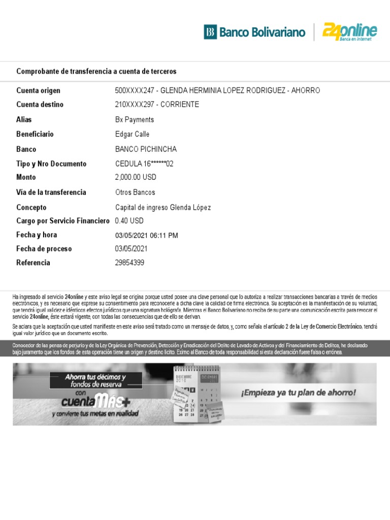Comprobante Transferencia Bancaria | PDF