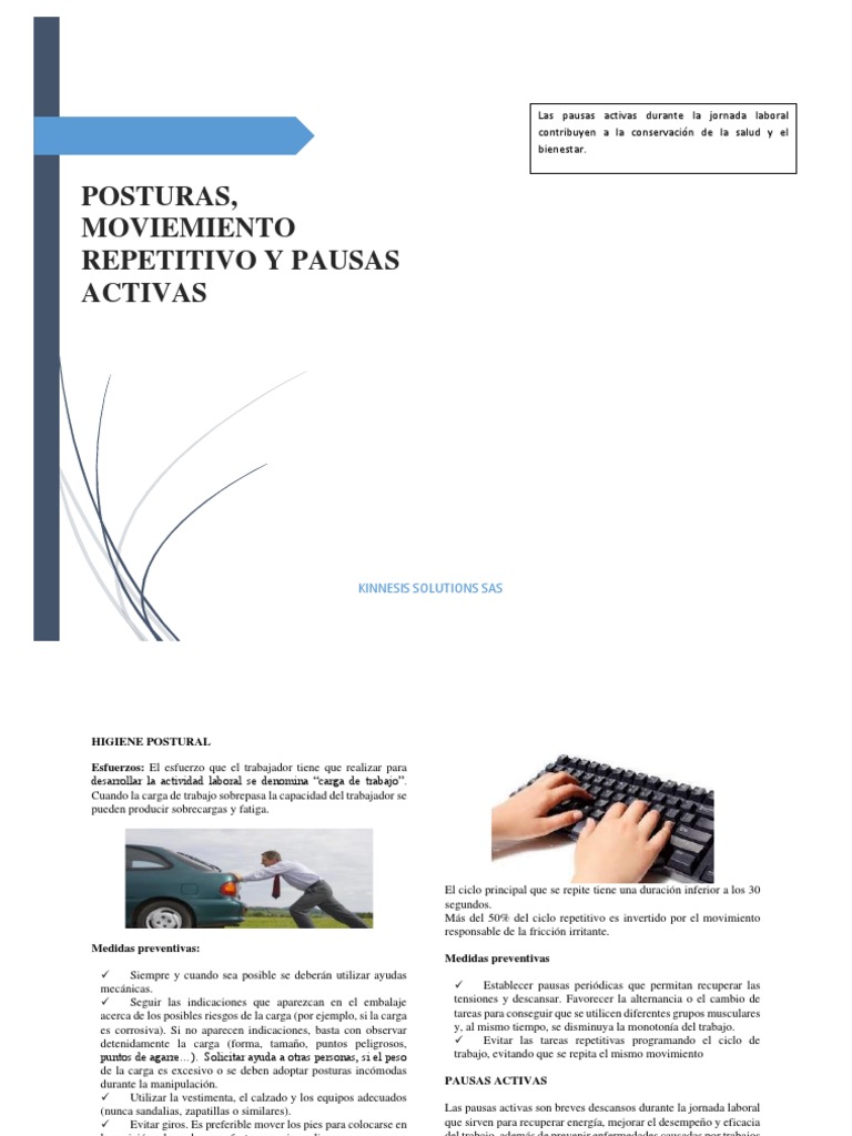 Posturas, Movimiento Repetitivo y Pausas Activas | PDF | Músculo ...