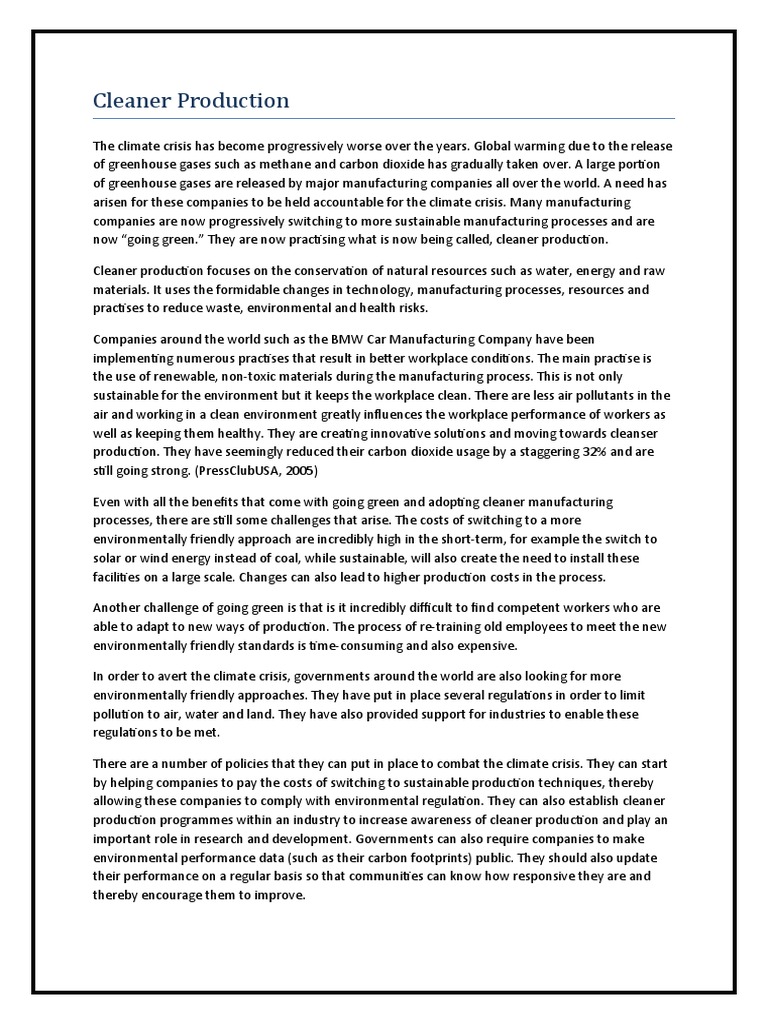 Cleaner Production for Sustainable Manufacturing | PDF | Sustainability ...
