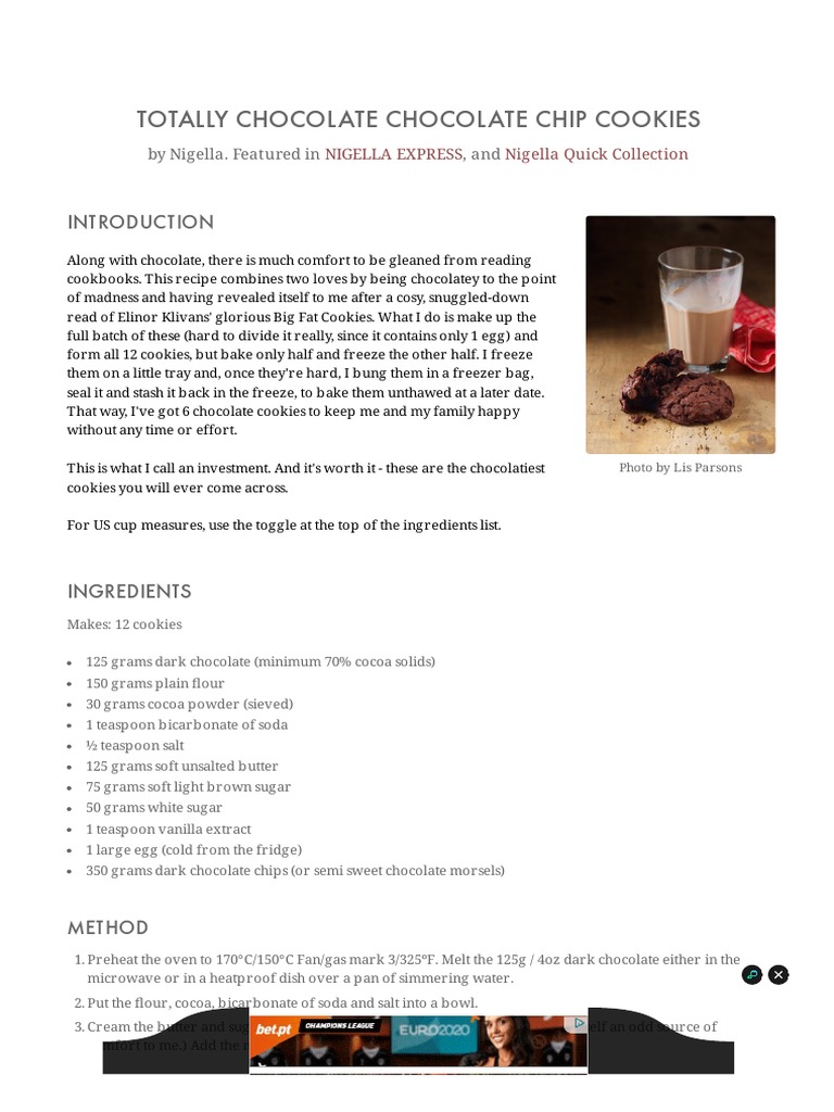 Totally Chocolate Chocolate Chip Cookies Nigella's Recipes Nigella