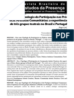 Cruz Et Al. 2020 - para Uma Tipologia Da Participação Nas Práticas Artís ... Nitárias - A Experiência de Três Grupos Teatrais No Brasil e Por