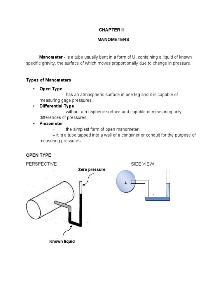CHAPTER II Manometers PDF Pressure Measurement Pressure