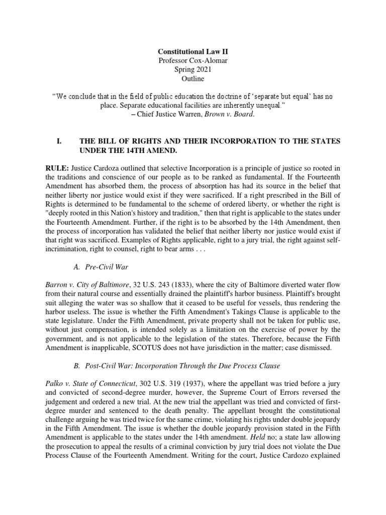 Constitutional Law II: Incorporation & State Action | PDF | Romer V ...