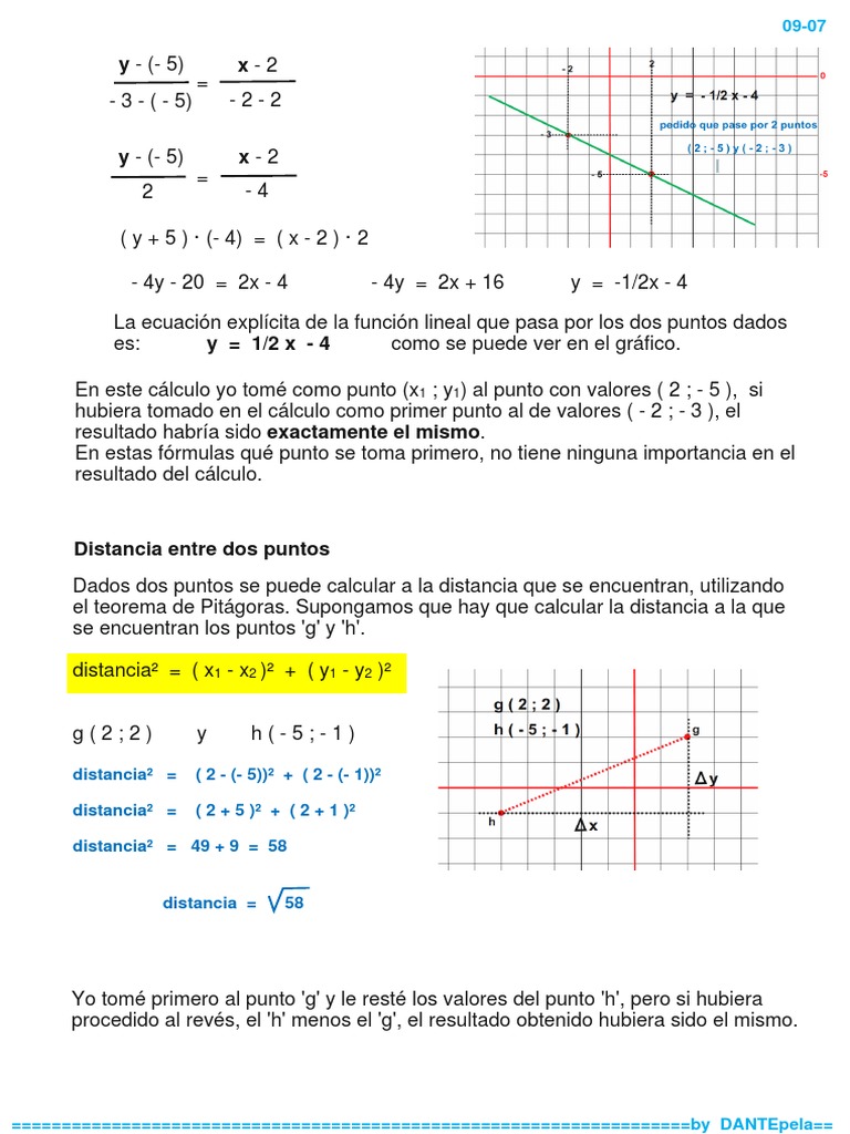 Función lineal y distancia entre puntos | PDF