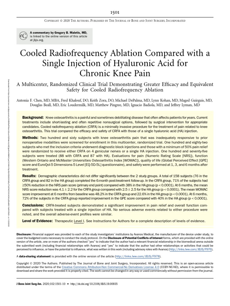 Cooled Radiofrequency Ablation Compared With A.4 | PDF | Osteoarthritis ...