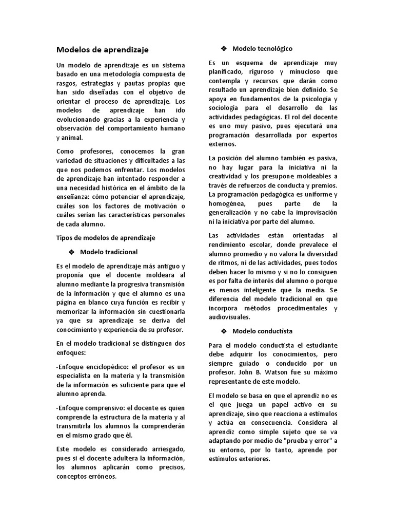 Modelos de Aprendizaje | PDF | Aprendizaje | Constructivismo (filosofía ...