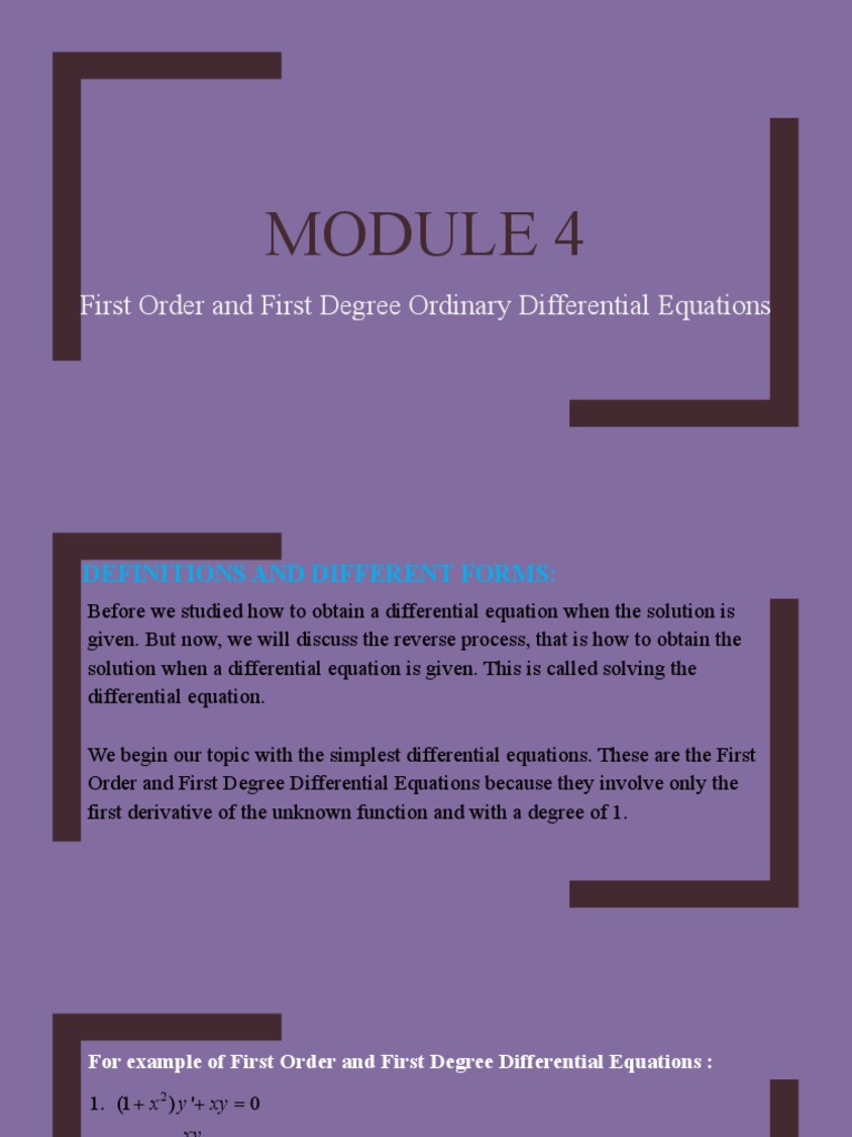Module 4 De First Order And First Degree Ordinary Differential