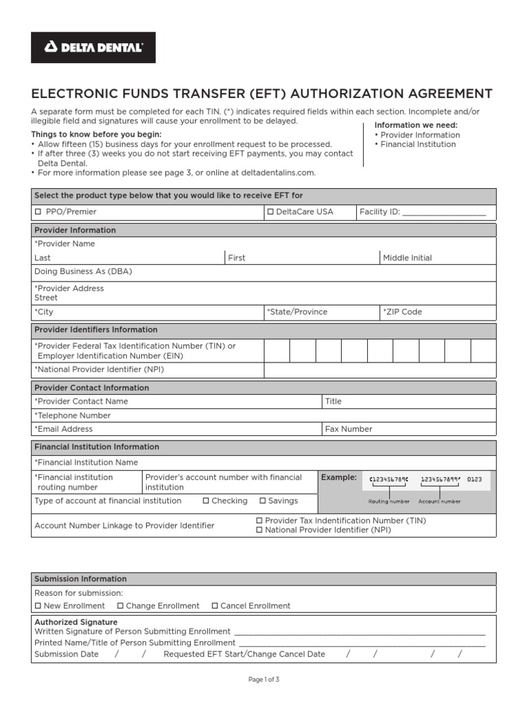 electronic funds transfer authorization form