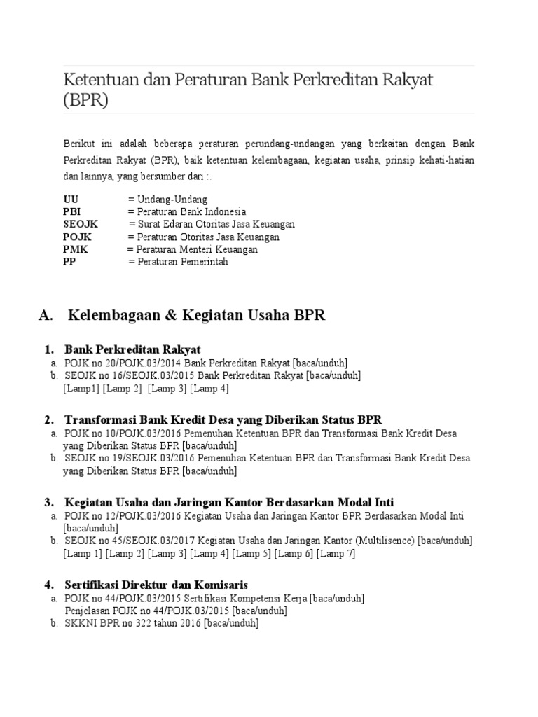 Ketentuan Dan Peraturan Bank Perkreditan Rakyat | PDF | Teknologi ...
