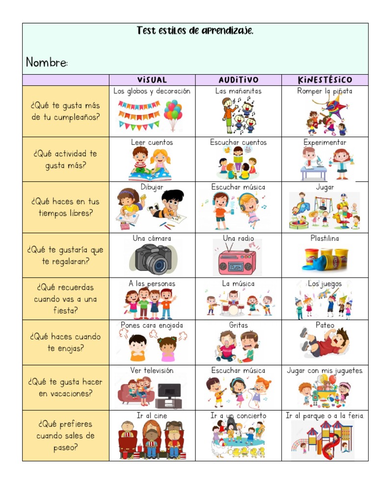 Test de Estilos de Aprendizaje Infantil | PDF | Arte