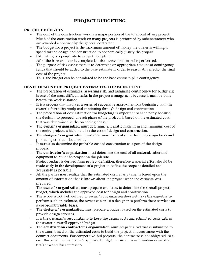 Project Budgeting and Cost Estimation Guide | PDF | General Contractor ...