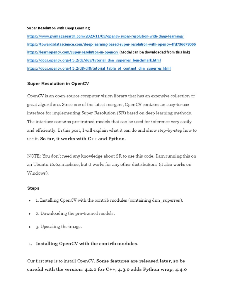 Super Resolution in Opencv | PDF | Deep Learning | Python (Programming ...