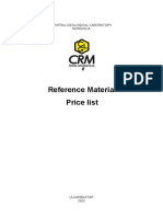 Reference Material Price List: Central Geological Laboratory Mongolia