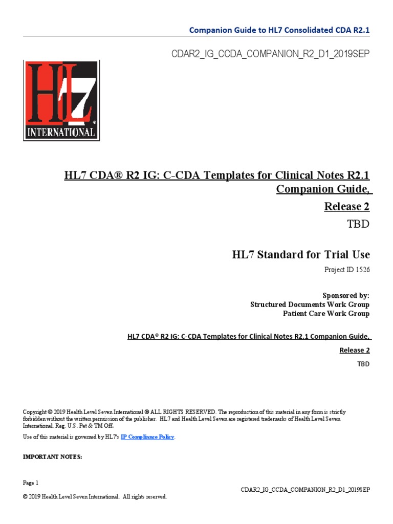 HL7 CDA® R2 IG: C-CDA Templates For Clinical Notes R2.1 Companion Guide ...