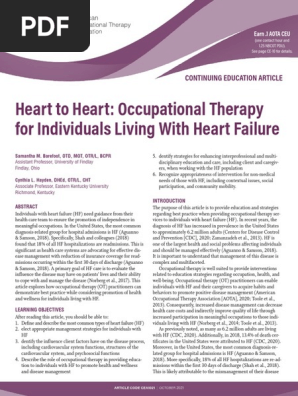 Heart to Heart: Occupational Therapy for Individuals Living With Heart Failure