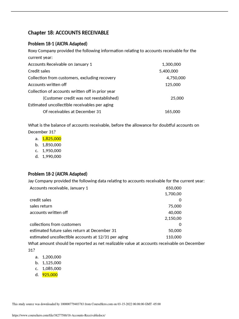 Accounts Receivable Practice Problems | PDF | Debits And Credits | Bad Debt