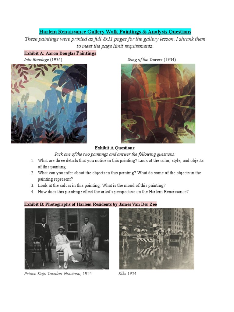 Harlem Renaissance Gallery Walk PDF Paintings Harlem Renaissance