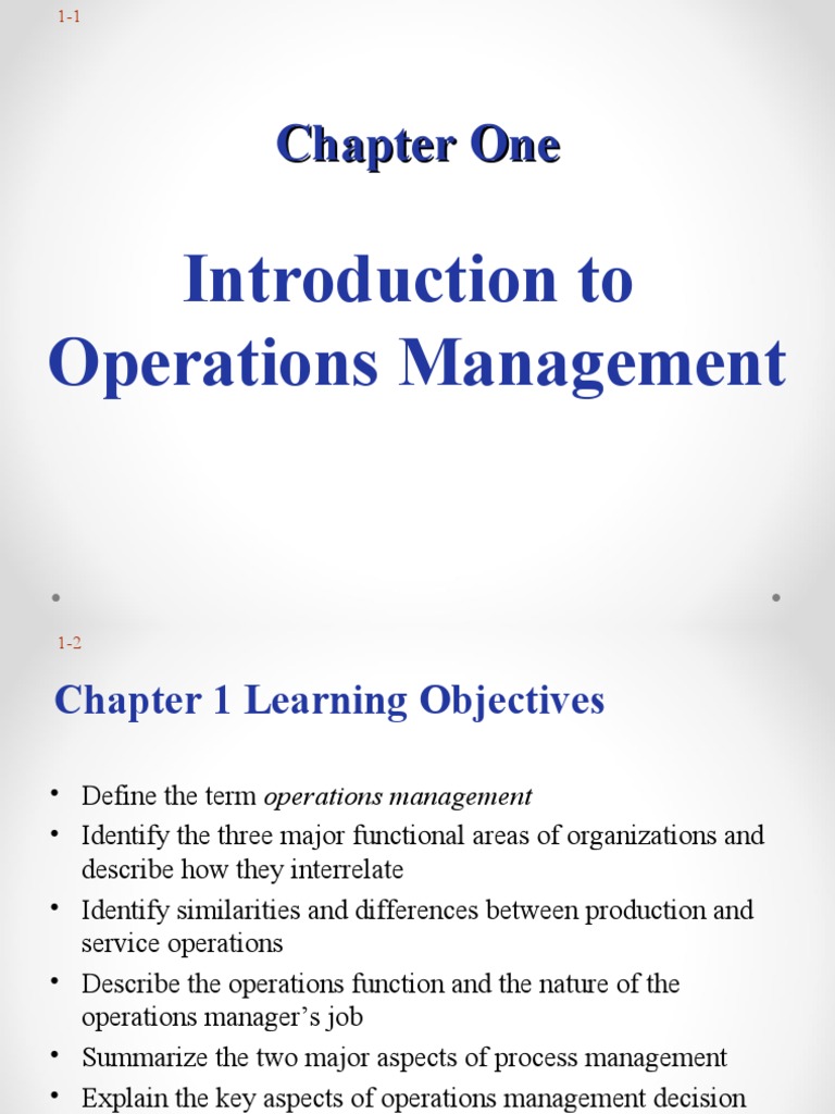 Chapter 1 - Introduction To Operations Management | PDF | Operations ...