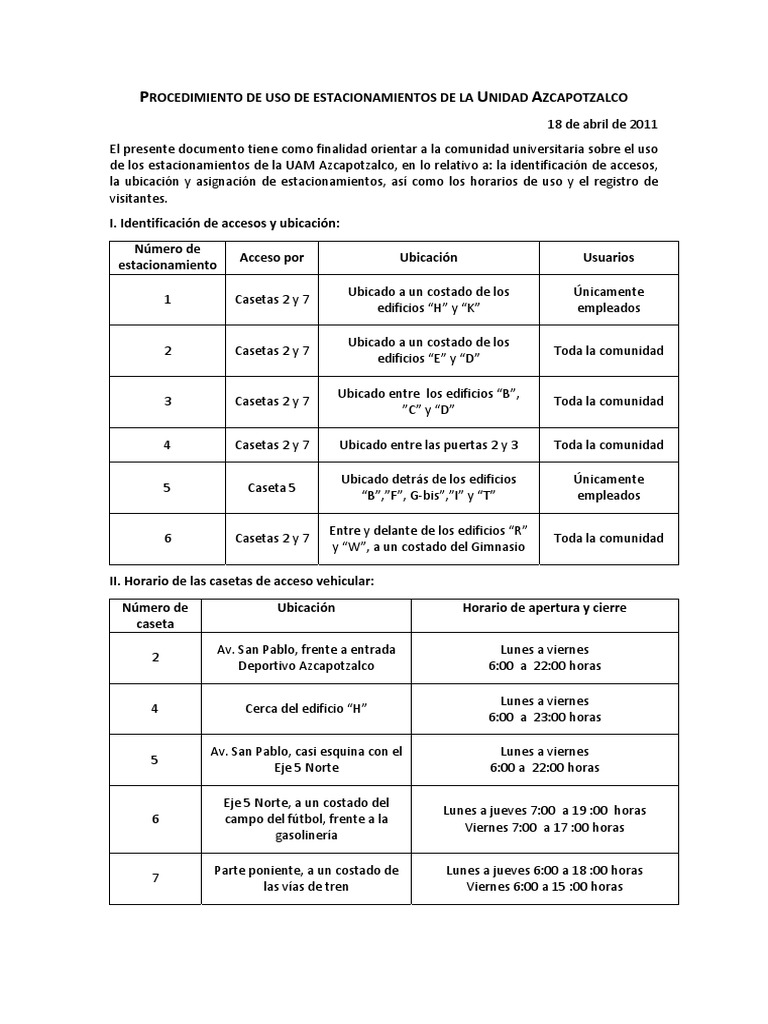 Uso de Estacionamientos UAM Azcapotzalco | PDF