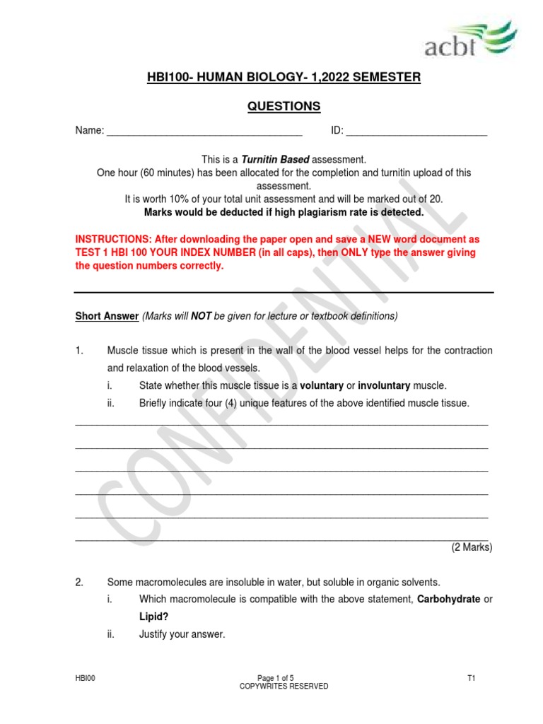 Human Biology Assessment Questions | PDF | Endocrine System | Glands