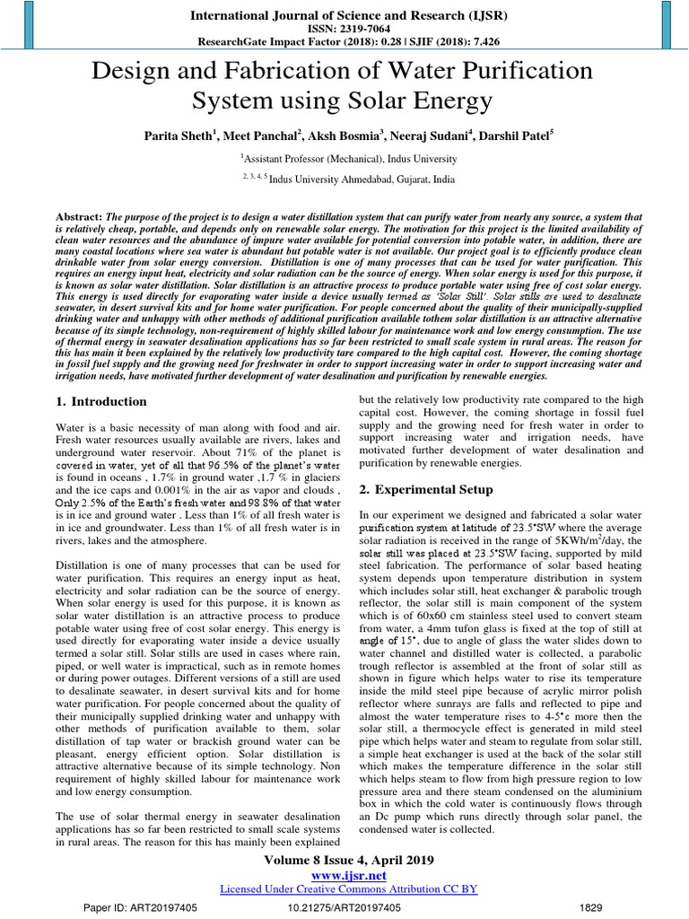 Solar-Powered Water Purification System | PDF | Water | Solar Energy