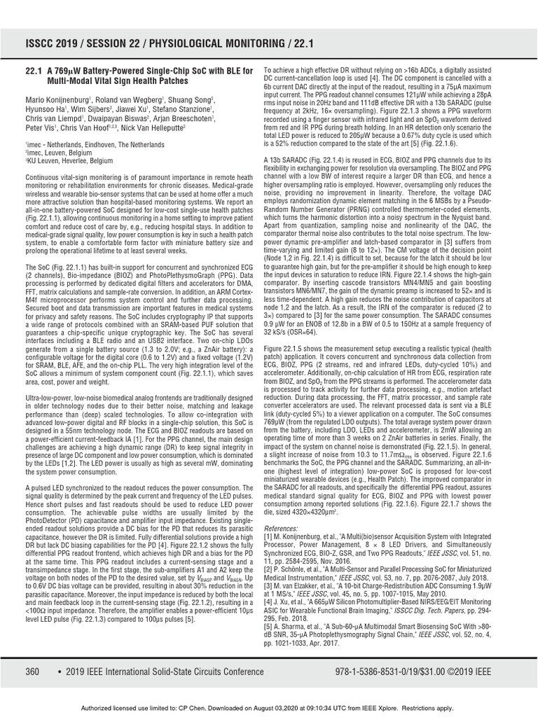 Isscc 2019 / Session 22 / Physiological Monitoring / 22.1 PDF