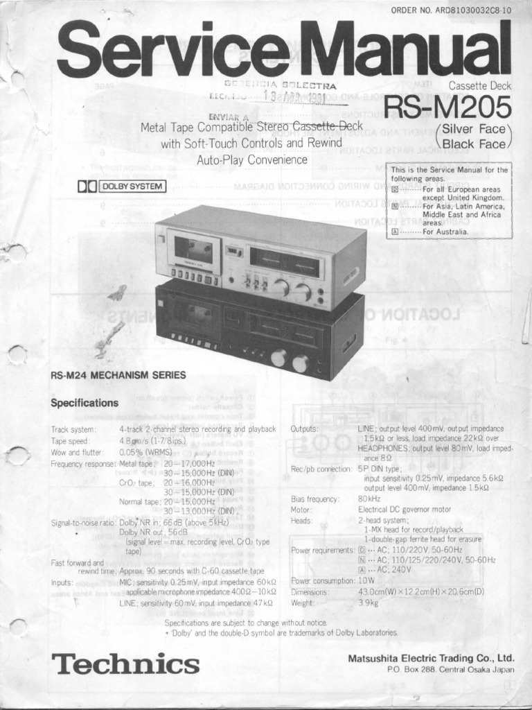 Kit Courroies Technics RS-M205 - Platine Cassette